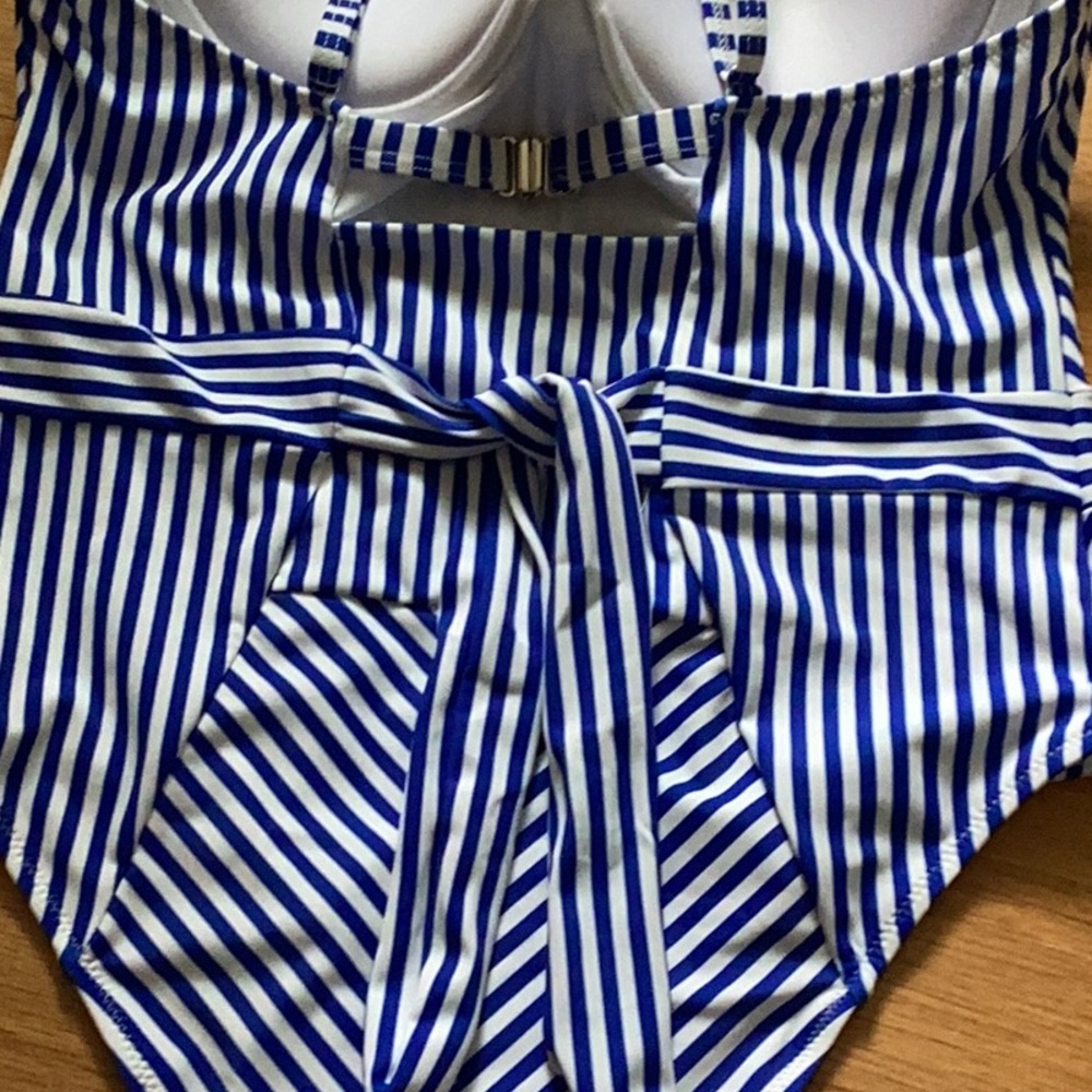 NEW Blue and White Striped One Piece Swimsuit - Picture 5 of 8
